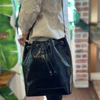 SANT LAURENT Spazzolato Le Monogram Drawstring Bucket Bag