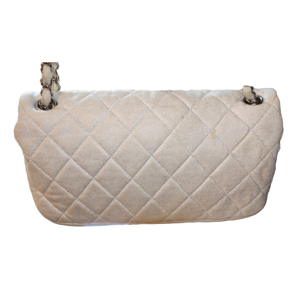 CHNL -  Shimmer Craie White Jersey Classic Flap Bag