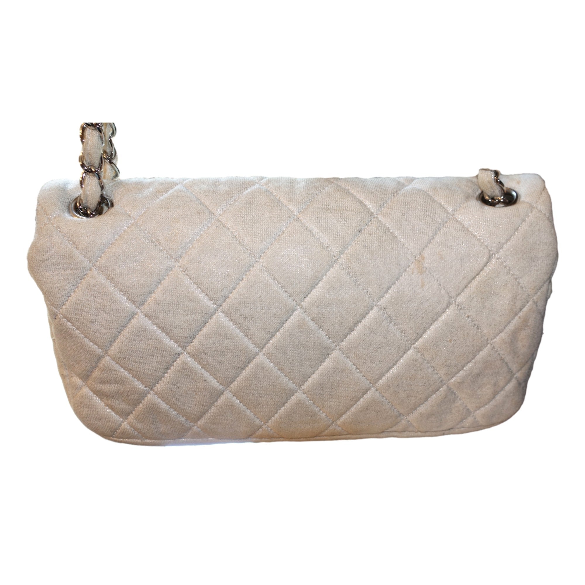 CHNL -  Shimmer Craie White Jersey Classic Flap Bag