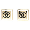 CC LIGHT GOLD AND WHITE ENAMEL SQUARE EARRINGS
