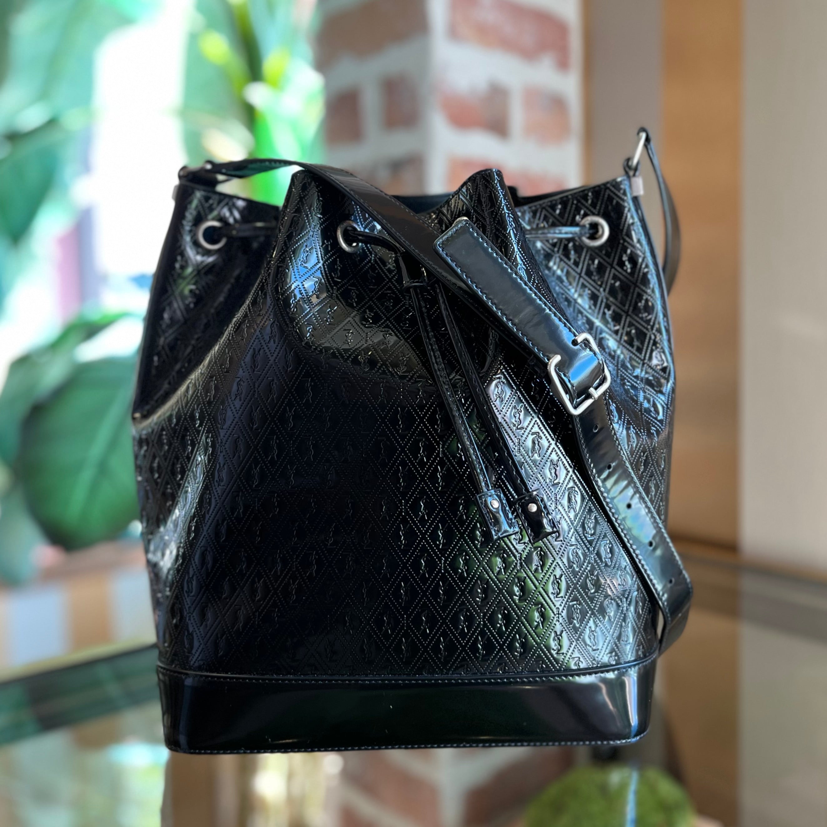 SANT LAURENT Spazzolato Le Monogram Drawstring Bucket Bag