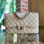 CHL Classic Double Flap Jumbo Beige Quilted Caviar Leather Shoulder Bag