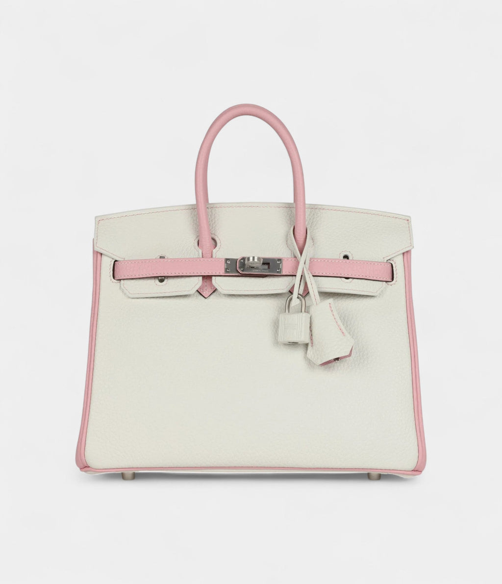 HM BK 25 – Rose Sakura & White Clemence with Brushed Palladium Hardware