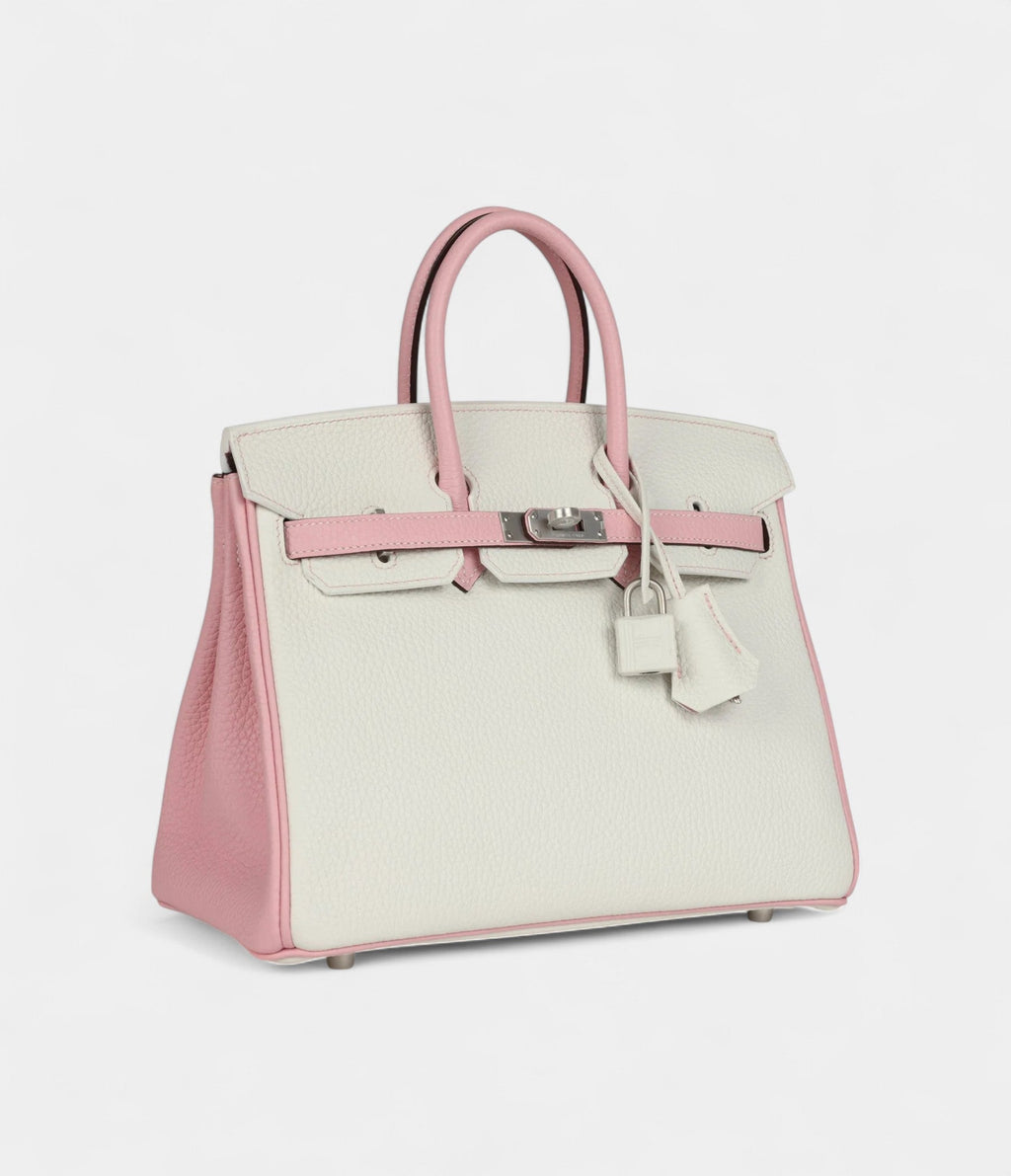 HM BK 25 – Rose Sakura & White Clemence with Brushed Palladium Hardware