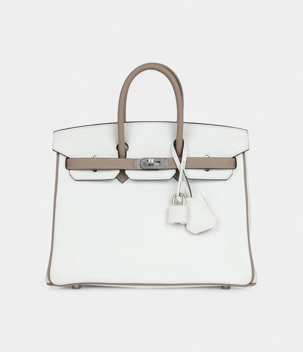 HM BK 25 – White & Etoupe Clemence with Brushed Palladium Hardware