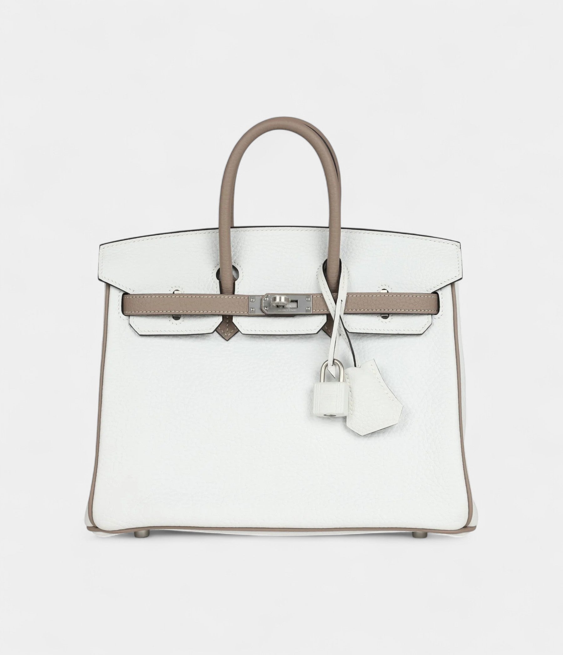 HM BK 25 – White & Etoupe Clemence with Brushed Palladium Hardware