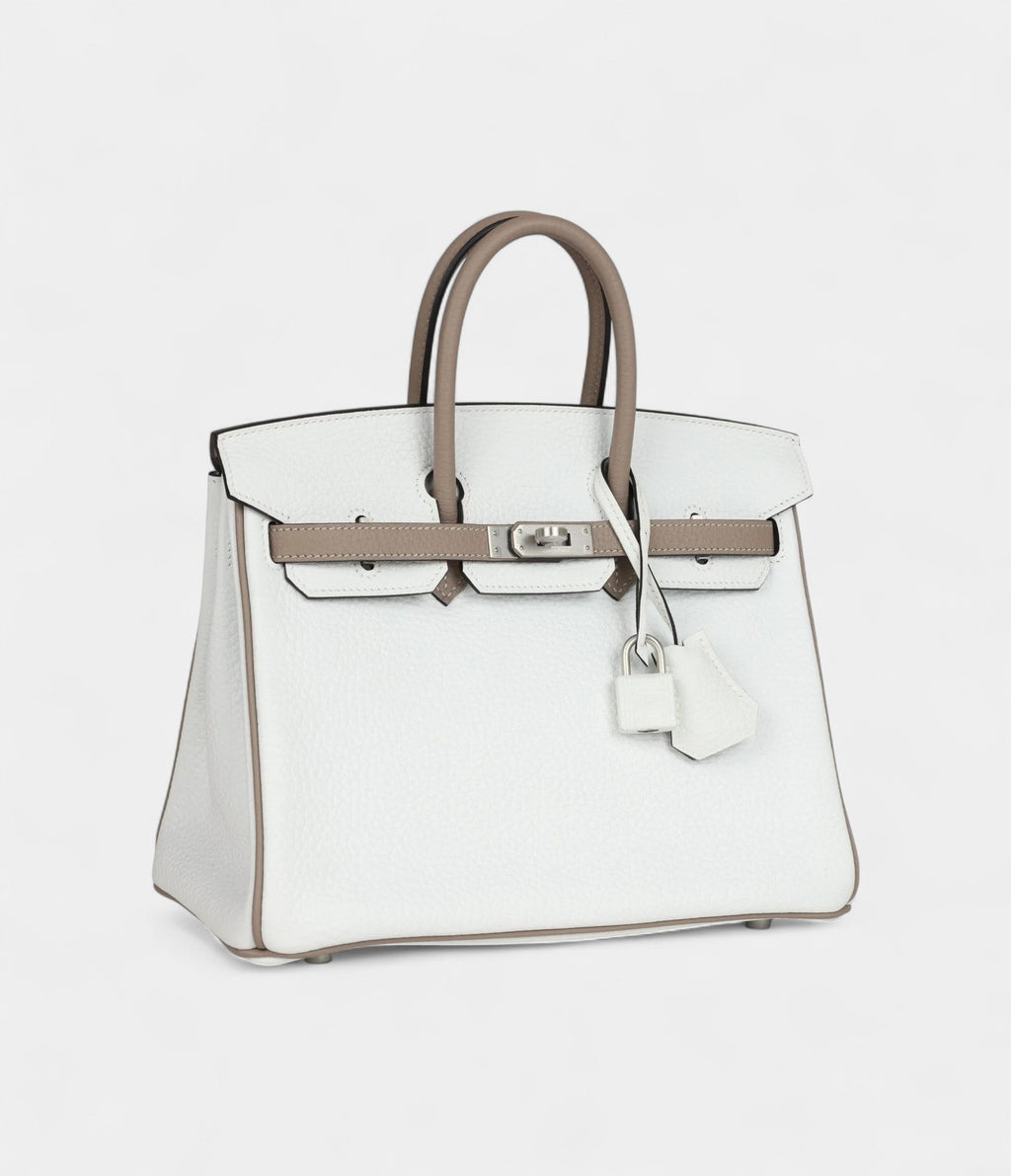HM BK 25 – White & Etoupe Clemence with Brushed Palladium Hardware