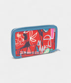 HERMES Azap Red Geometric Print Silk Blue Leather Zip Around Wallet