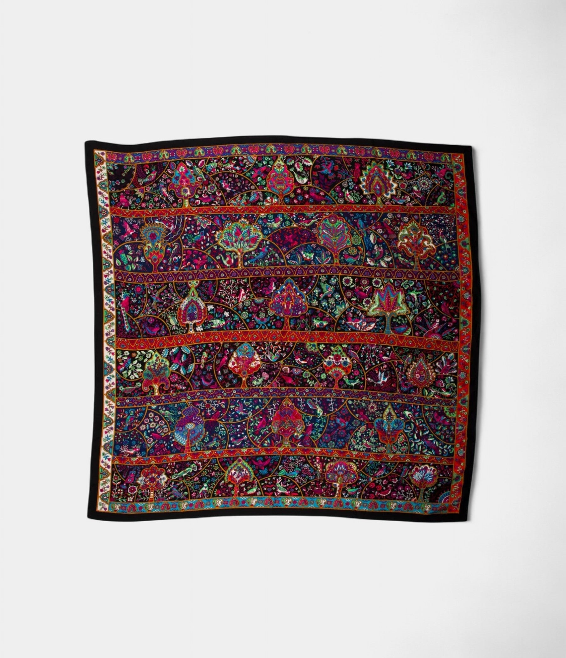 HM140cm Cashmere Shawl In Black In the Land of Birds and Flowers