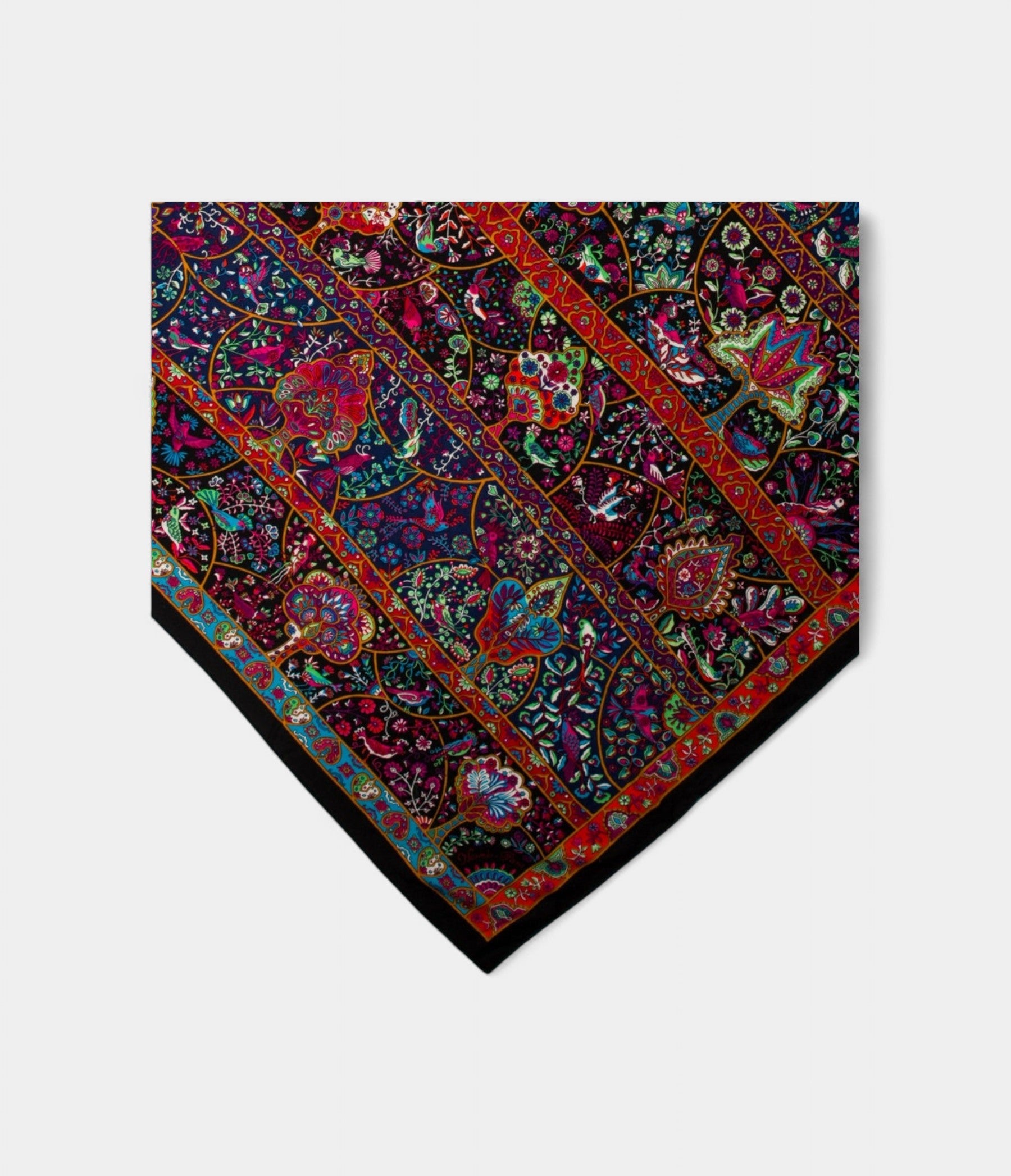 HM140cm Cashmere Shawl In Black In the Land of Birds and Flowers