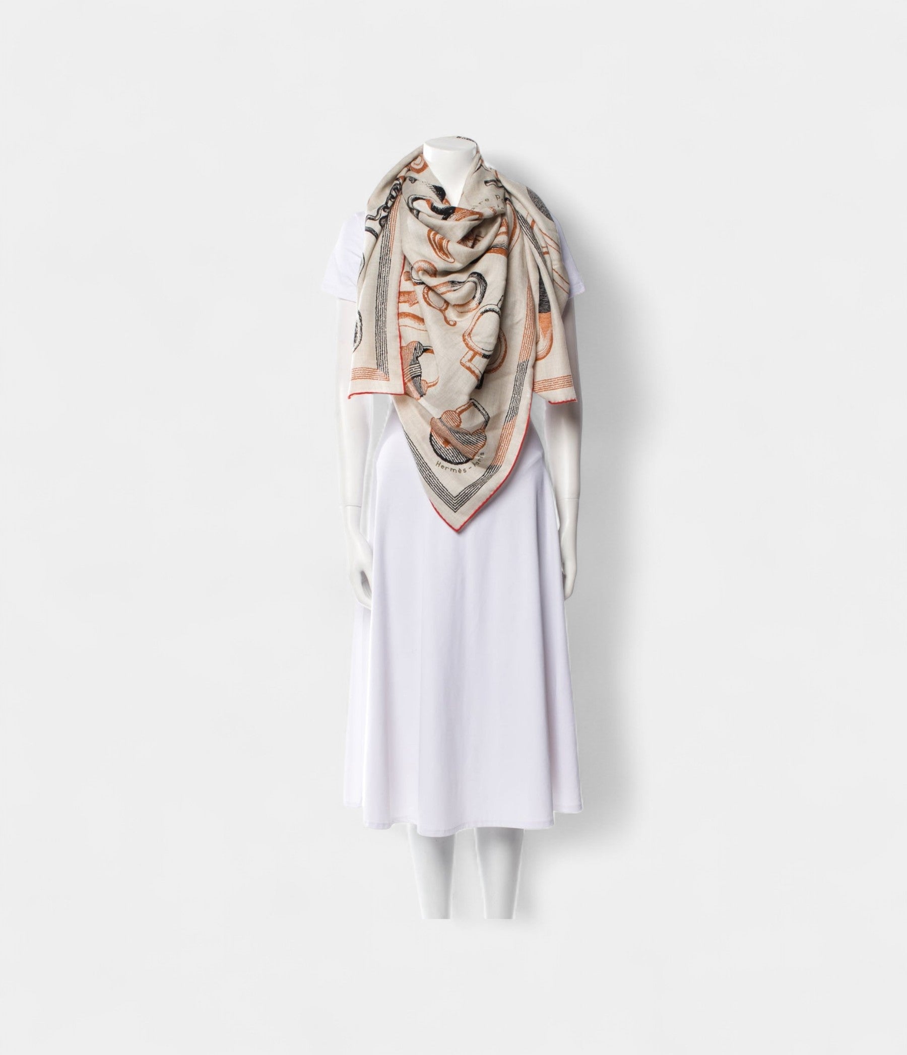 HM140cm Cashmere Shawl In Neutral Tones Poetic Inventory for a Tale Saddler Motif