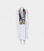 HM140cm Cashmere Shawl in Blue Locomotion Motif