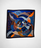 HM140cm Cashmere Shawl in Blue Travers Champs Motif