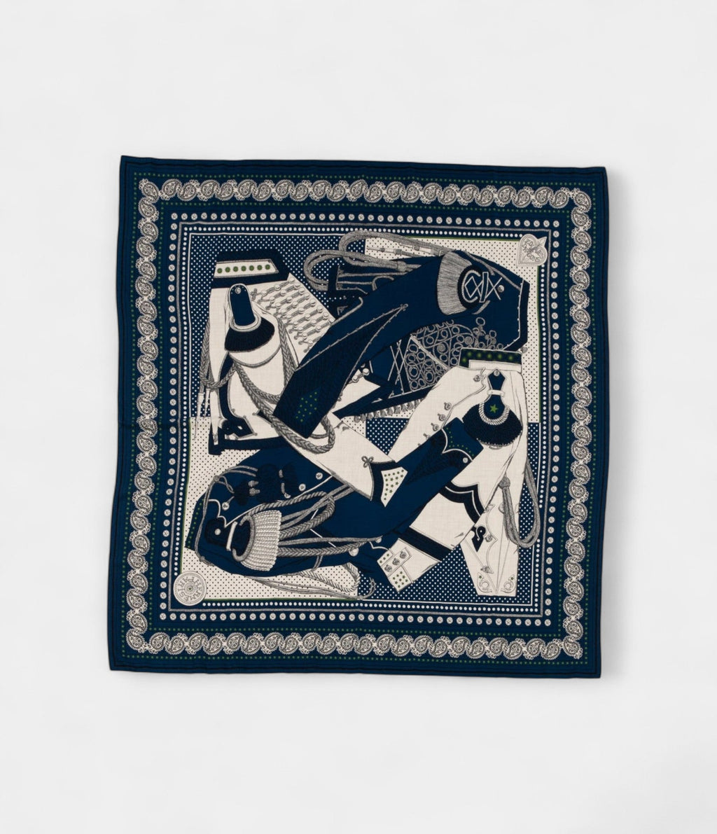 HM140cm Cashmere Shawl in Blue Zouaves and Dragons Motif