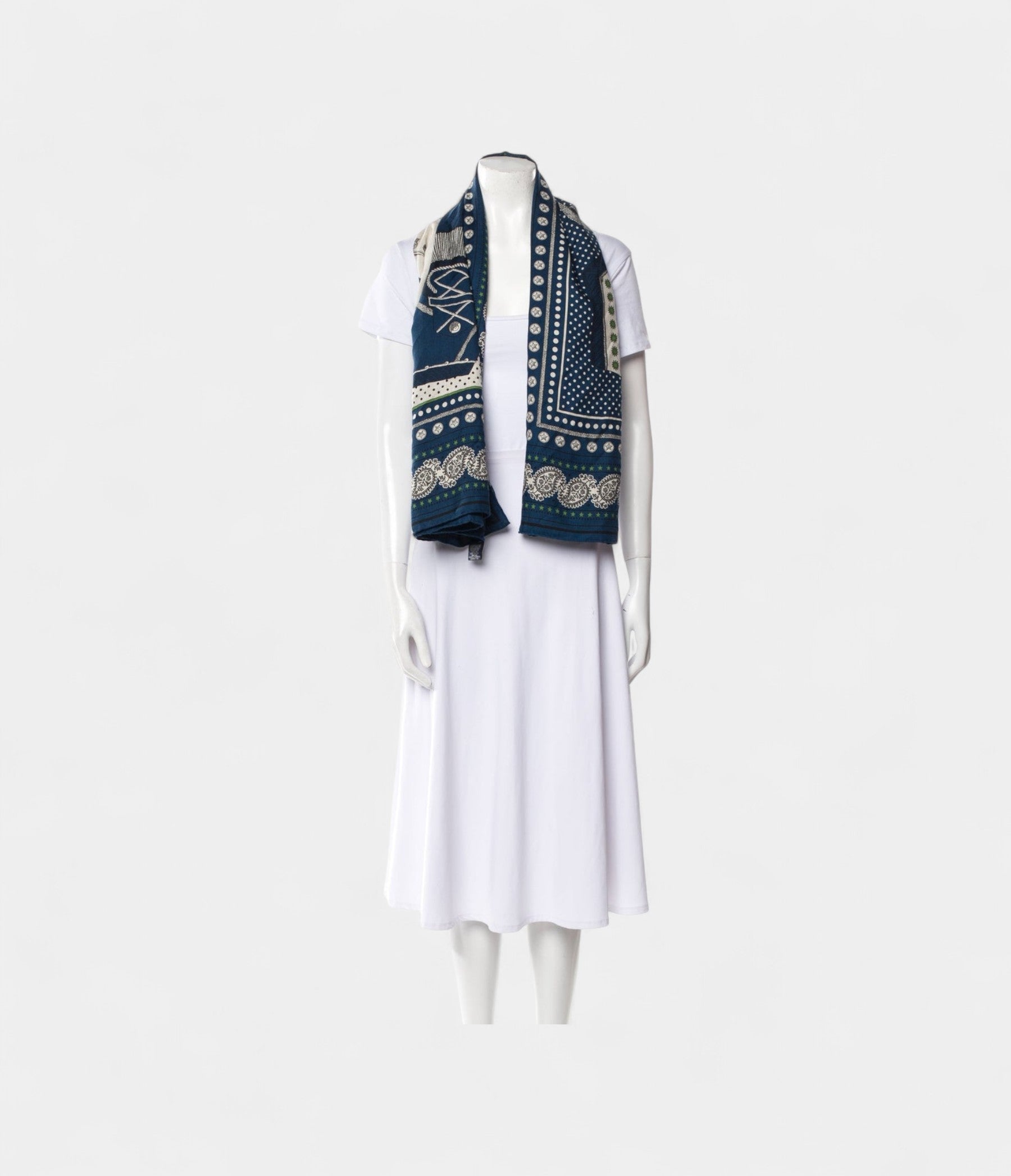 HM140cm Cashmere Shawl in Blue Zouaves and Dragons Motif