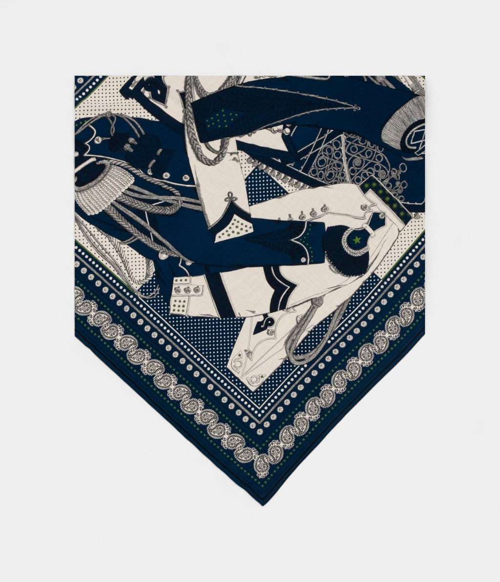 HM140cm Cashmere Shawl in Blue Zouaves and Dragons Motif