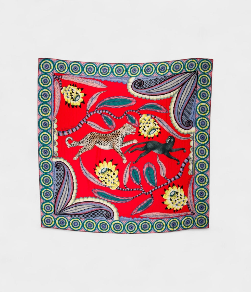 HM140cm Cashmere Shawl in Blue & Red The Savana Dance Motif