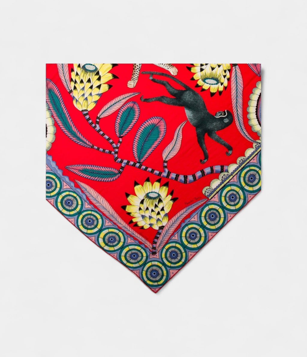 HM140cm Cashmere Shawl in Blue & Red The Savana Dance Motif
