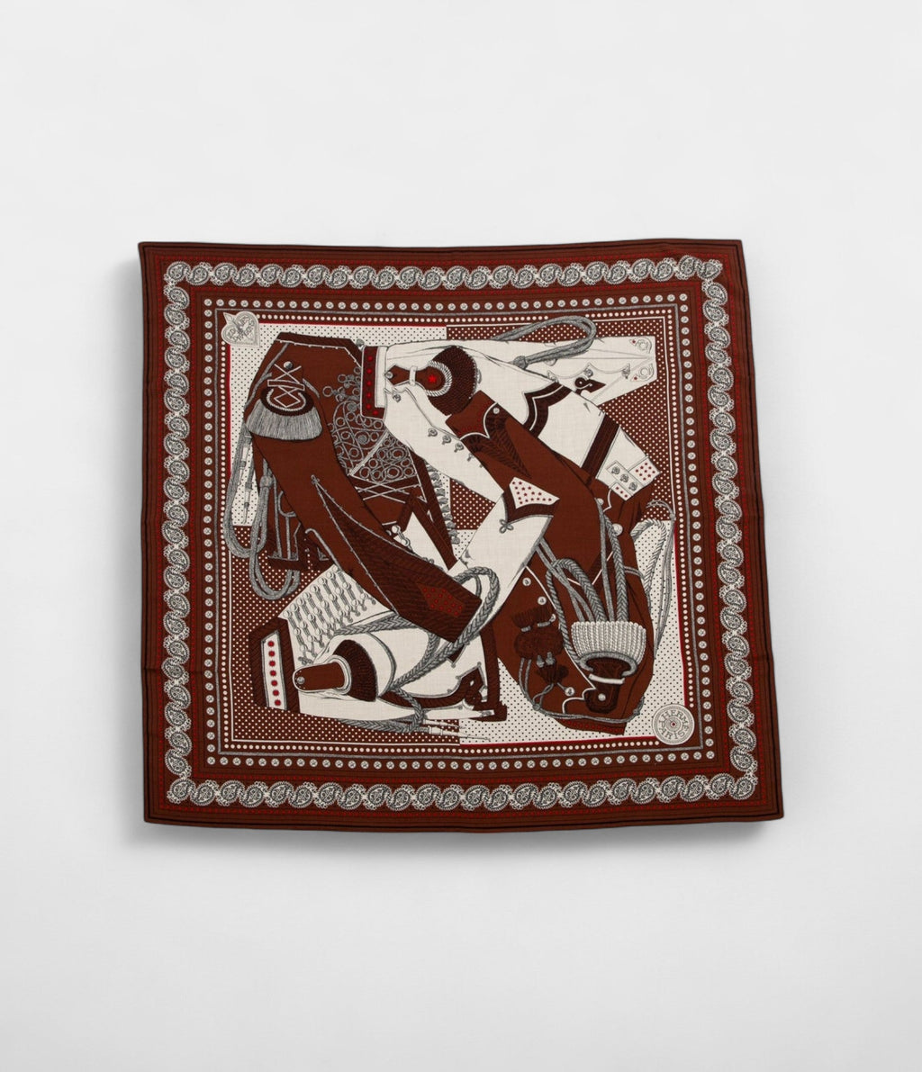 HM140cm Cashmere Shawl in Brown & Zouaves and Dragons Bandana Motif