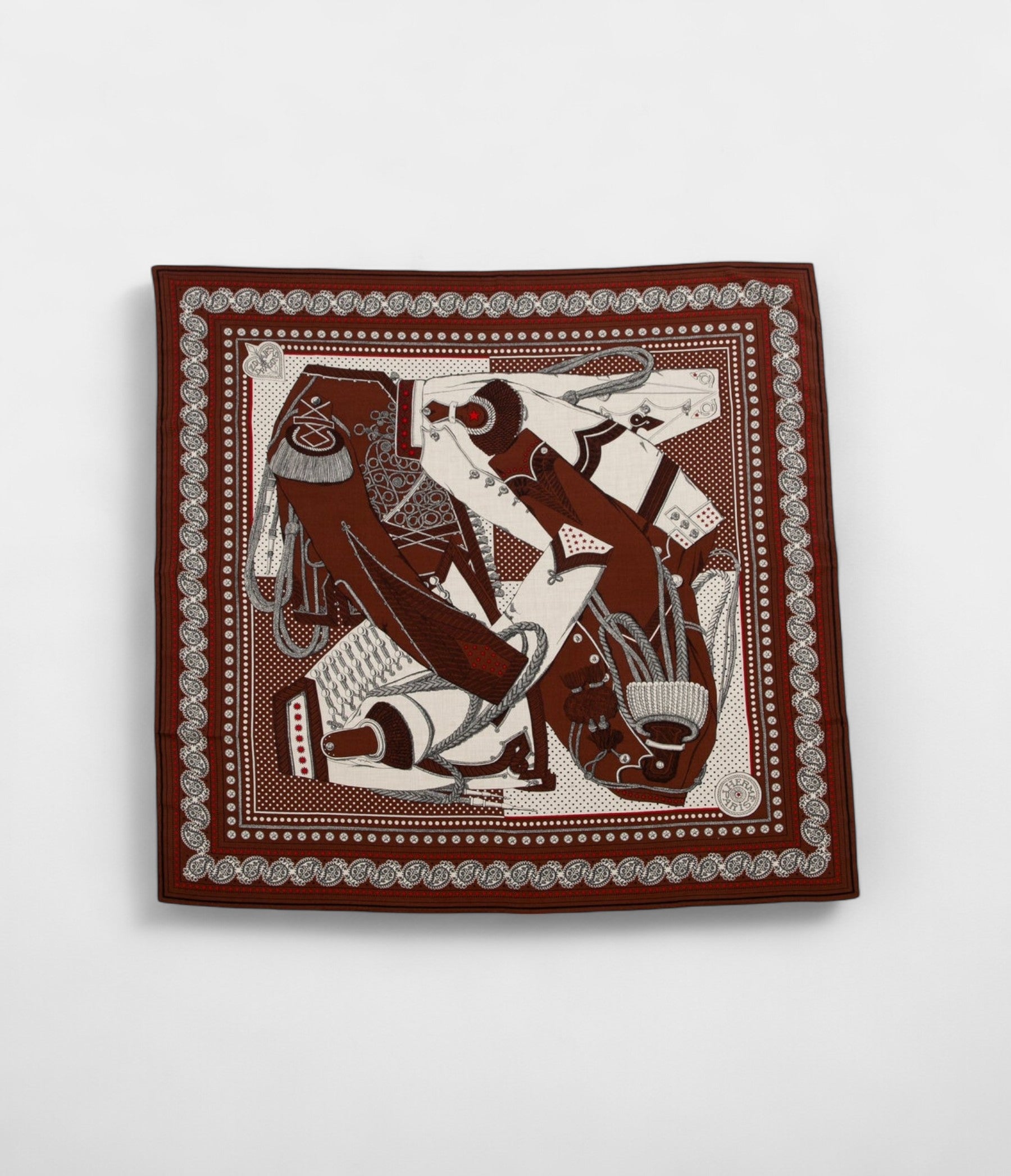 HM140cm Cashmere Shawl in Brown & Zouaves and Dragons Bandana Motif