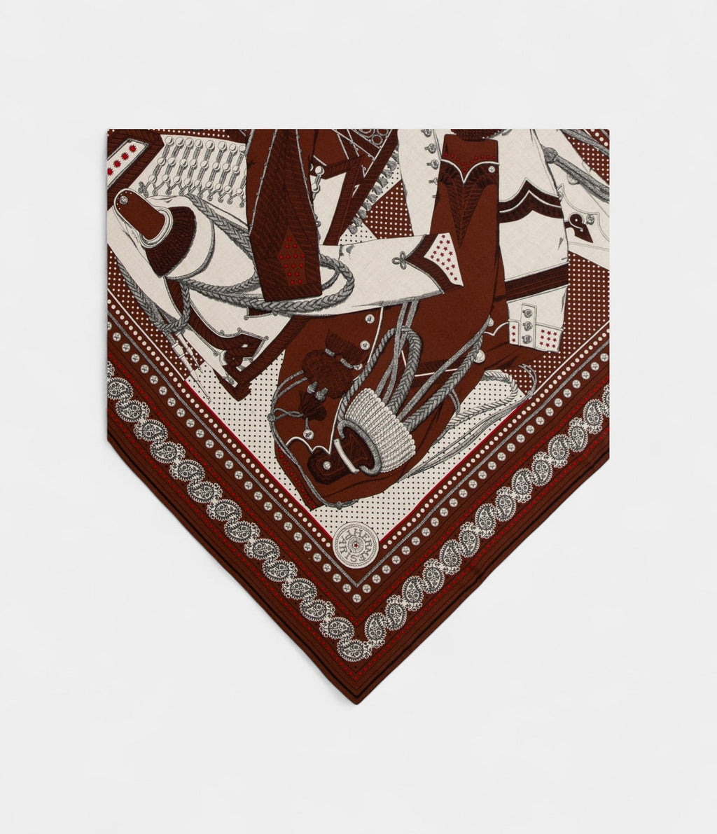 HM140cm Cashmere Shawl in Brown & Zouaves and Dragons Bandana Motif