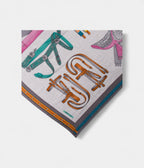 HM140cm Cashmere Shawl in Grey & Equestrian Letters Pattern