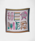 HM140cm Cashmere Shawl in Grey & Equestrian Letters Pattern