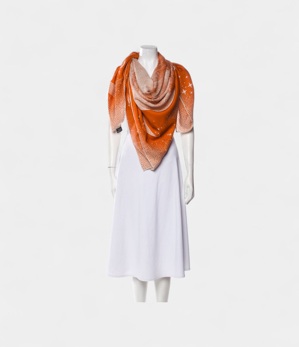 HM140cm Cashmere Shawl in Grey & Orange Moonlight
