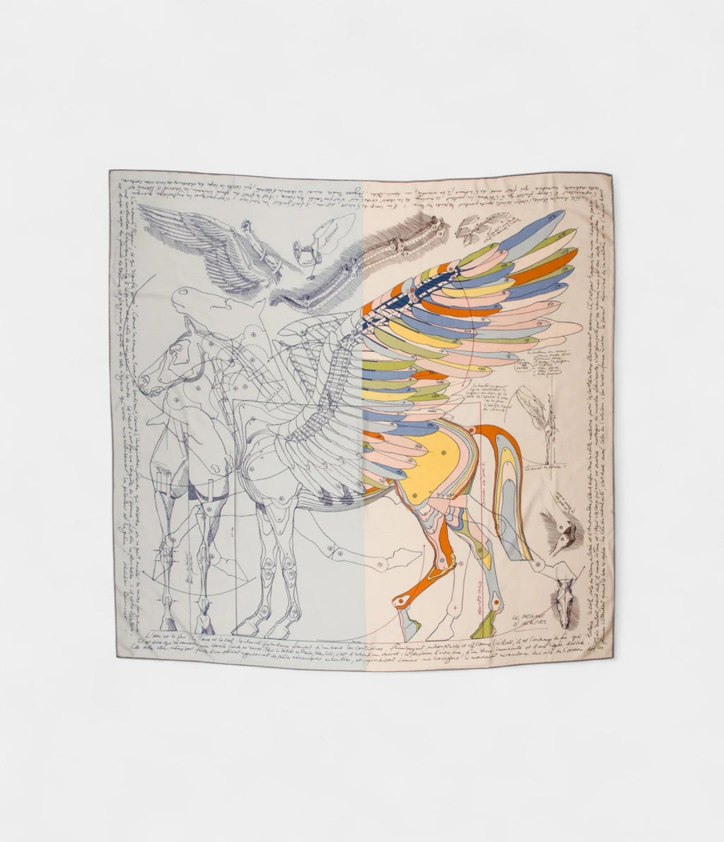 HM140cm Cashmere Shawl in Natural  & The Pegasus Motif