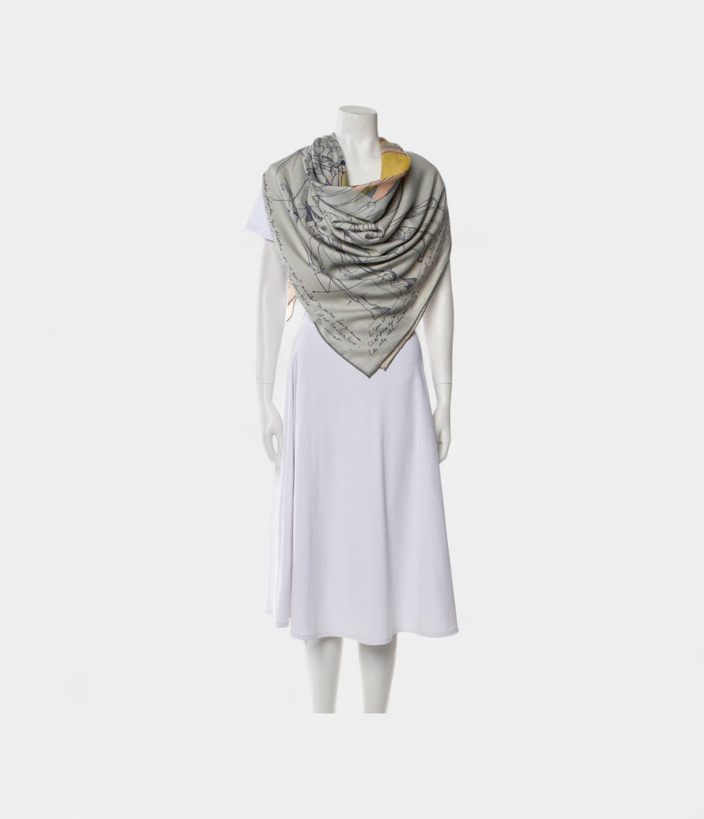 HM140cm Cashmere Shawl in Natural  & The Pegasus Motif