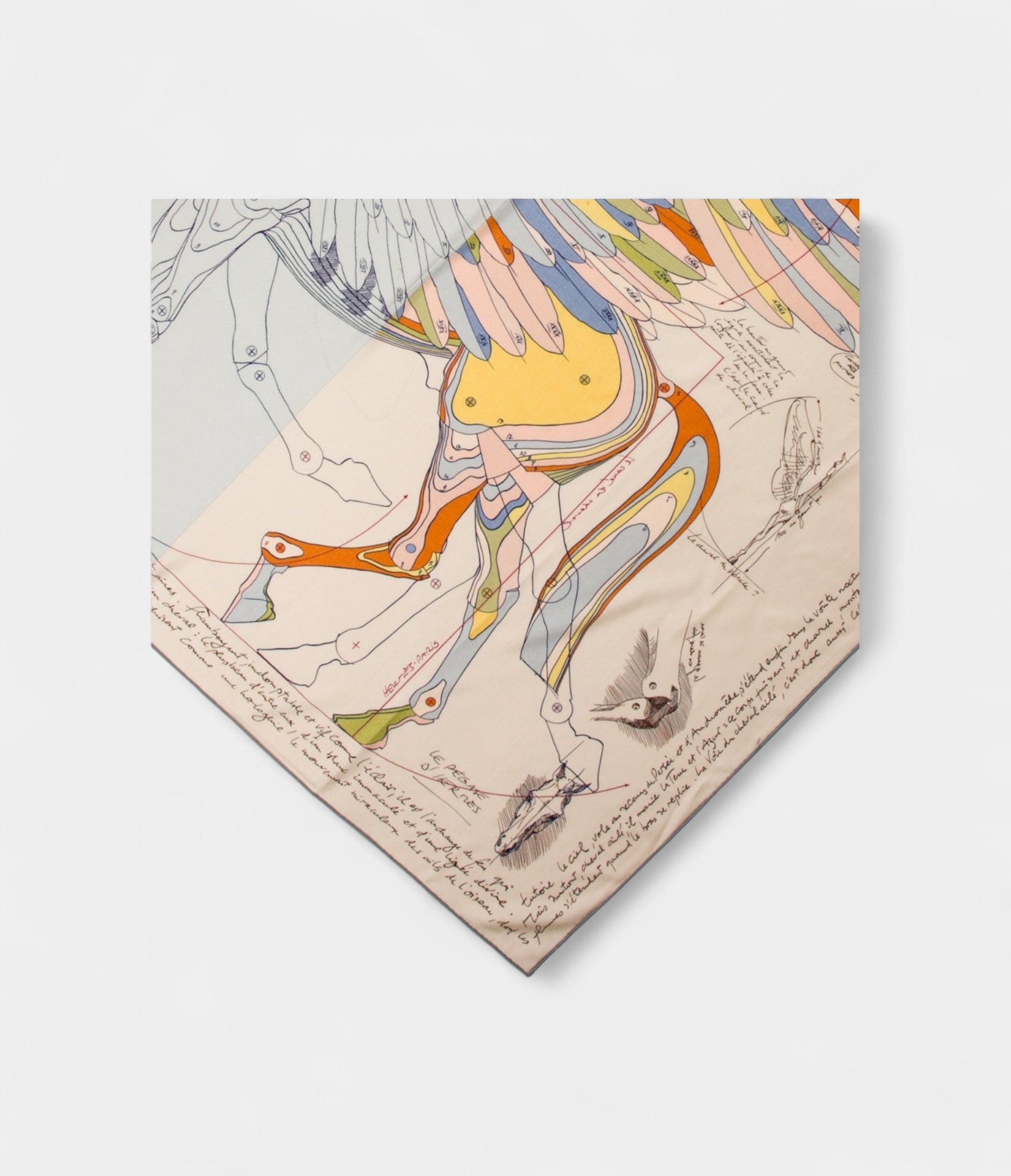 HM140cm Cashmere Shawl in Natural  & The Pegasus Motif