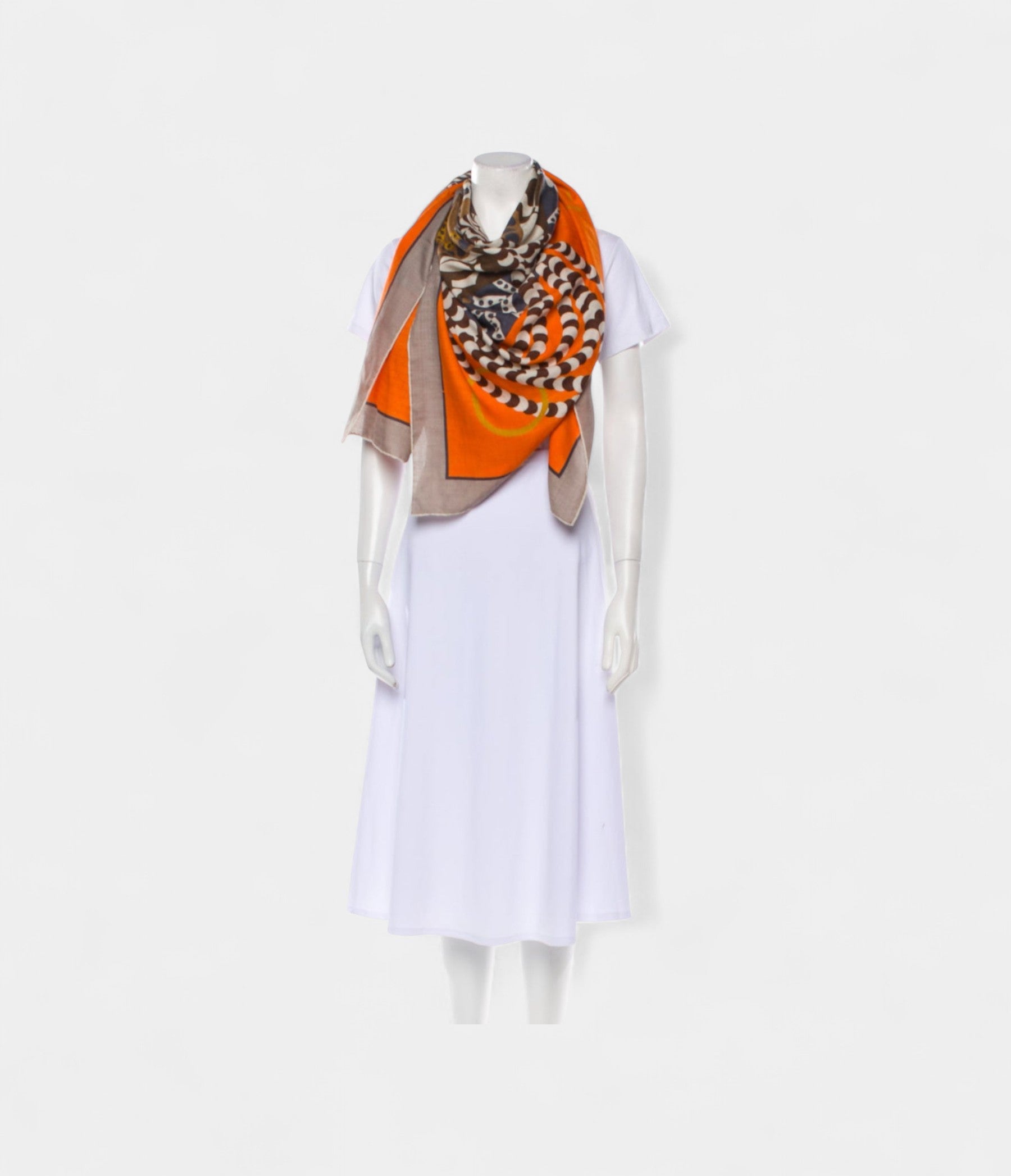 HM140cm Cashmere Shawl in Orange Gaucho Motif Saddle Design