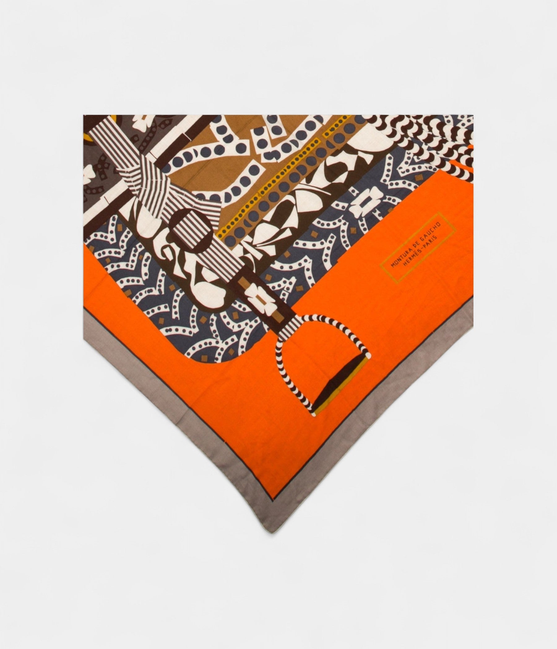HM140cm Cashmere Shawl in Orange Gaucho Motif Saddle Design