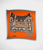 HM140cm Cashmere Shawl in Orange Gaucho Motif Saddle Design
