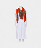 HM140cm Cashmere Shawl in Orange Under the Cedar of Lebanon Pattern