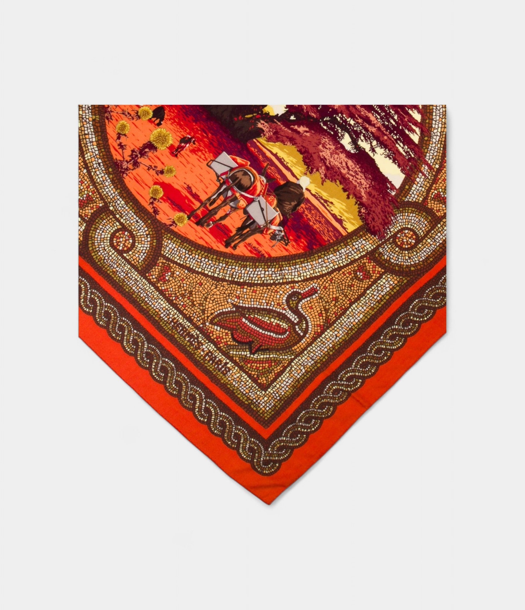 HM140cm Cashmere Shawl in Orange Under the Cedar of Lebanon Pattern