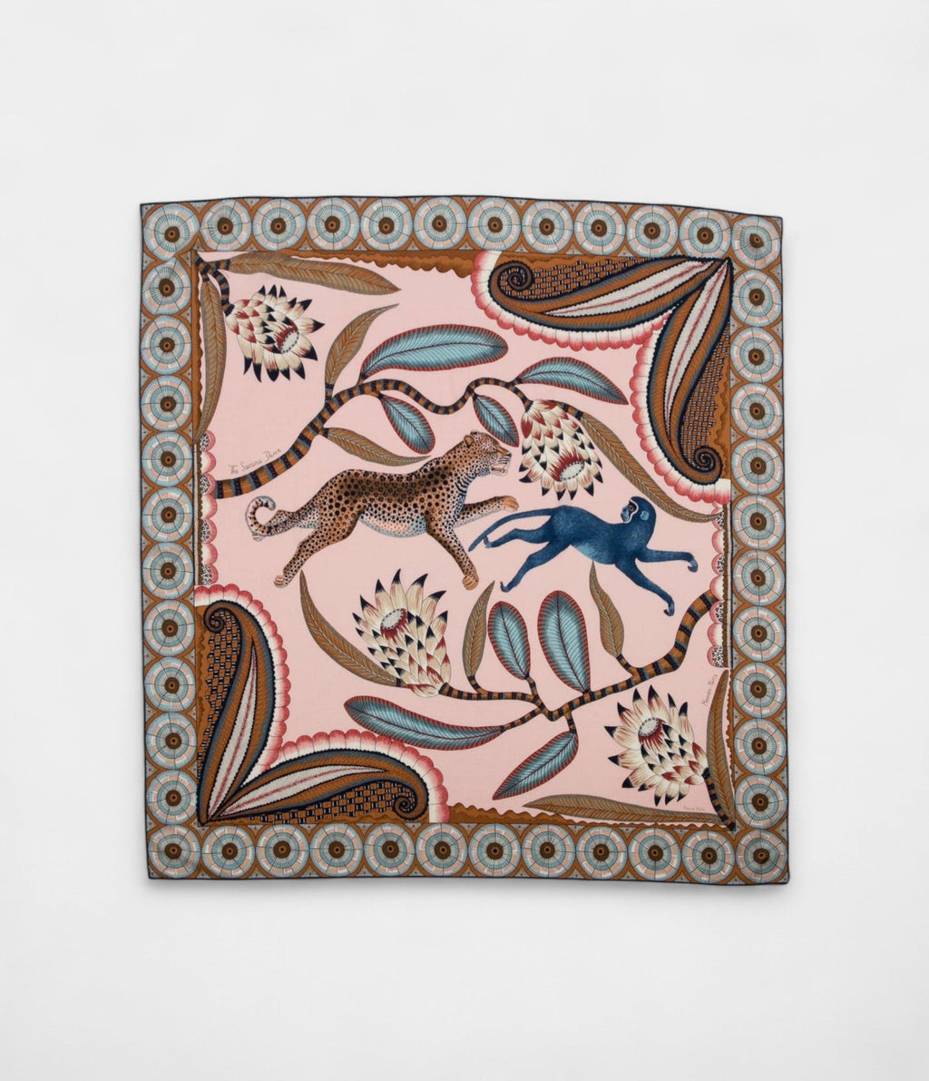 HM140cm Cashmere Shawl in Pink The Savana Dance Motif