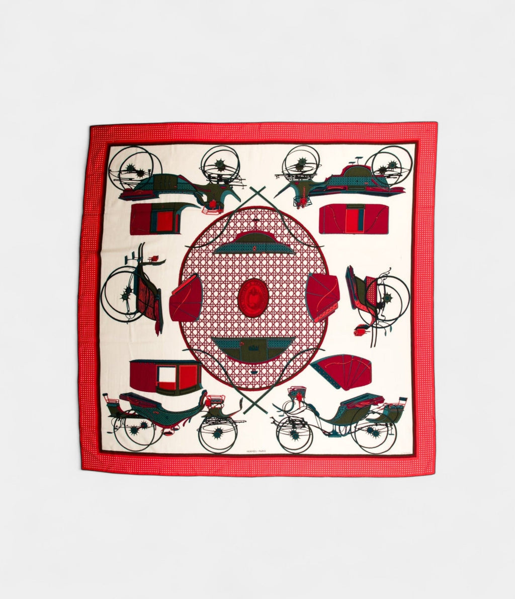 HM140cm Cashmere Shawl in Red Cars with Transformation Pattern