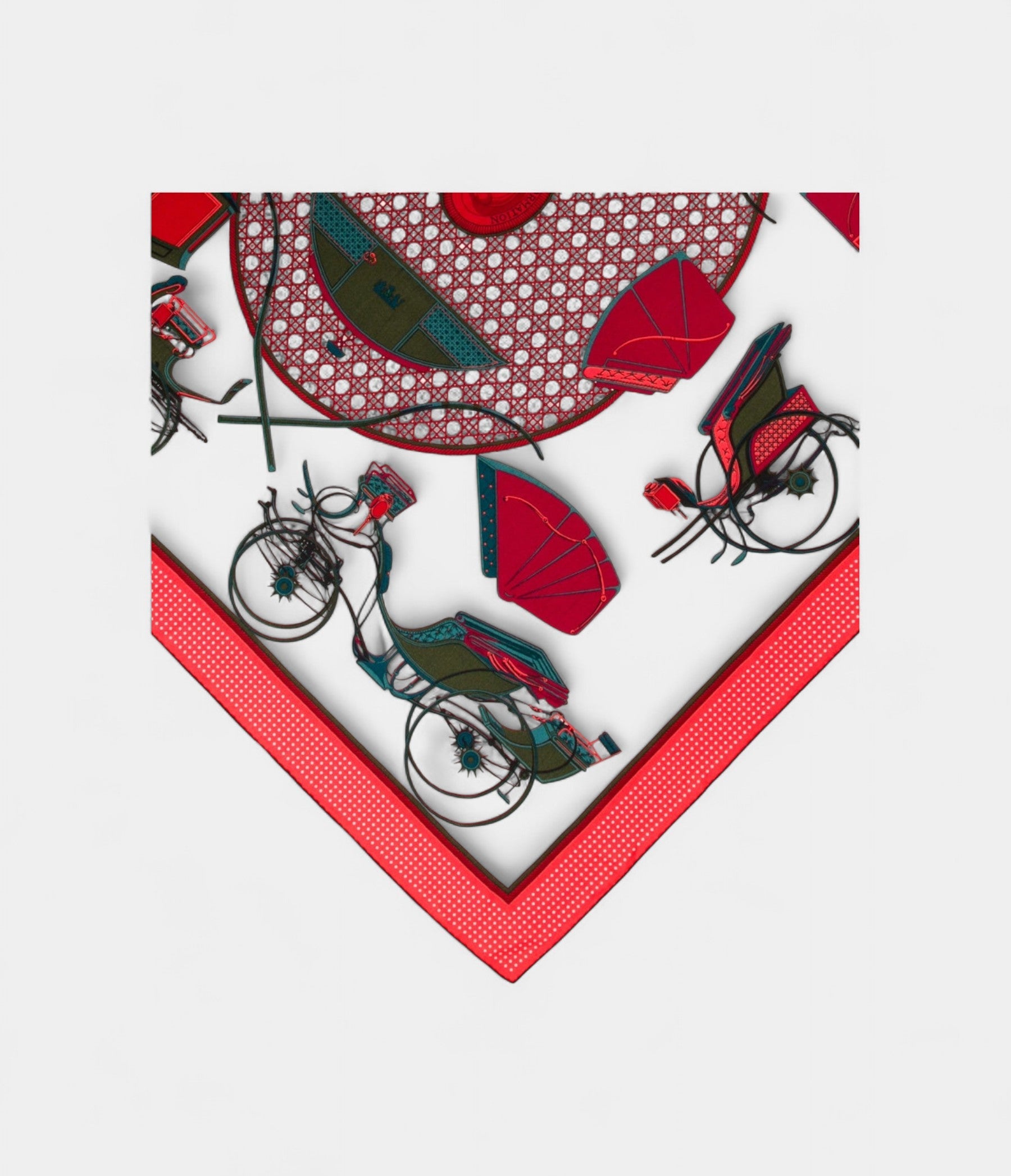 HM140cm Cashmere Shawl in Red Cars with Transformation Pattern