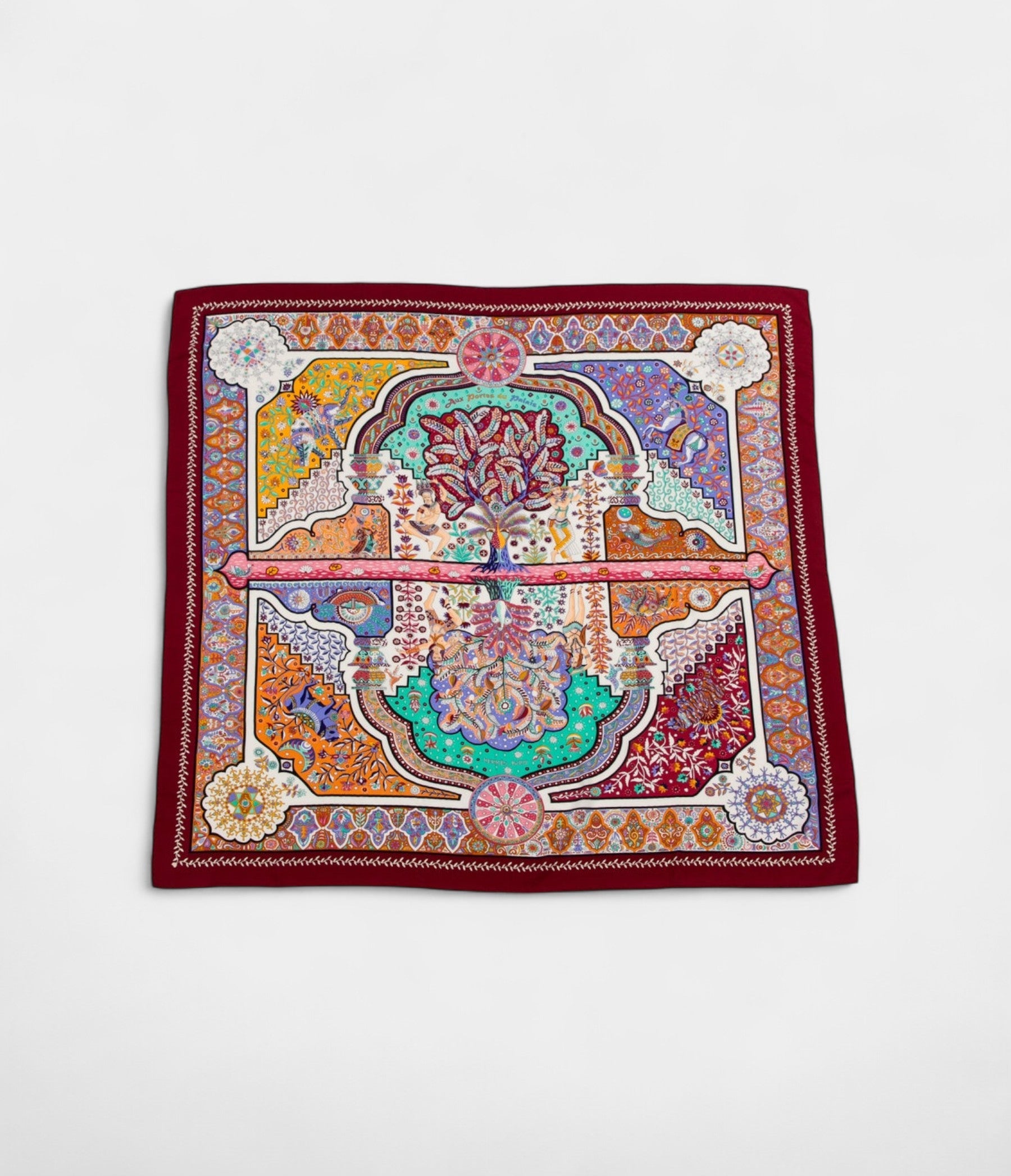 HM140cm Cashmere Shawl in Red at the Gates of the Motif Palace