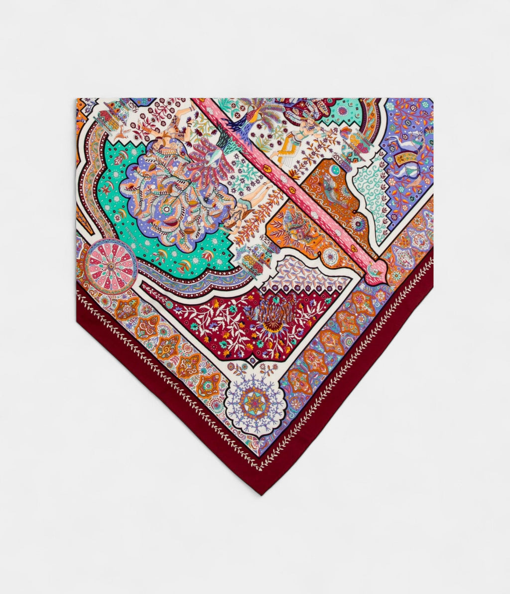HM140cm Cashmere Shawl in Red at the Gates of the Motif Palace