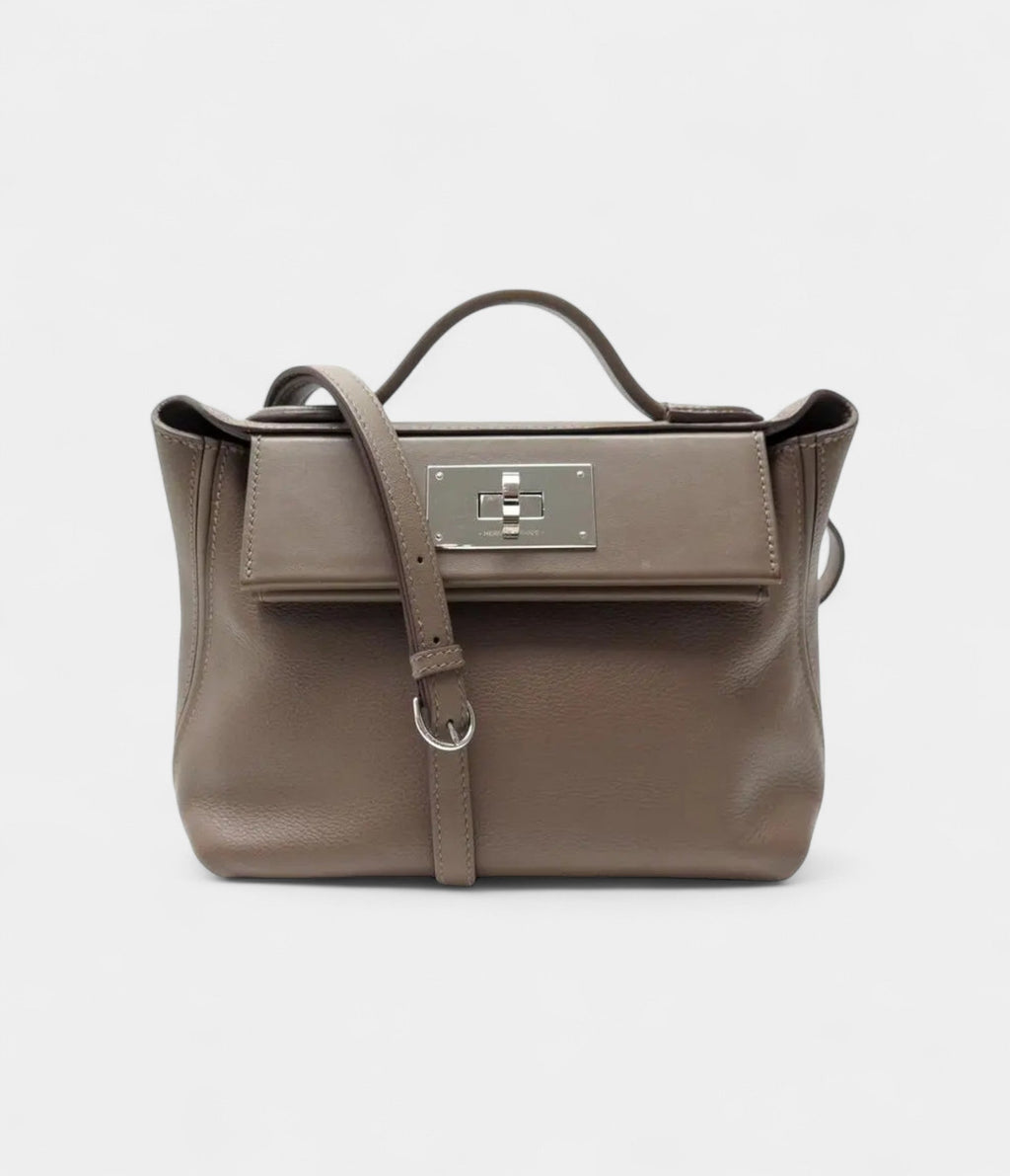 HM24/24 Handmade Beige Leather Bag with Palladium Hardware