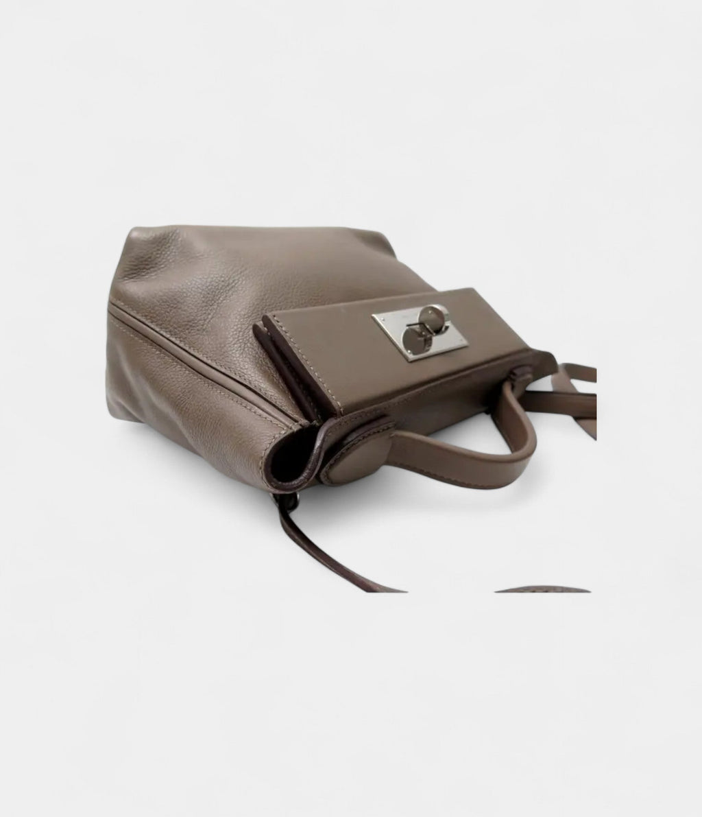 HM24/24 Handmade Beige Leather Bag with Palladium Hardware