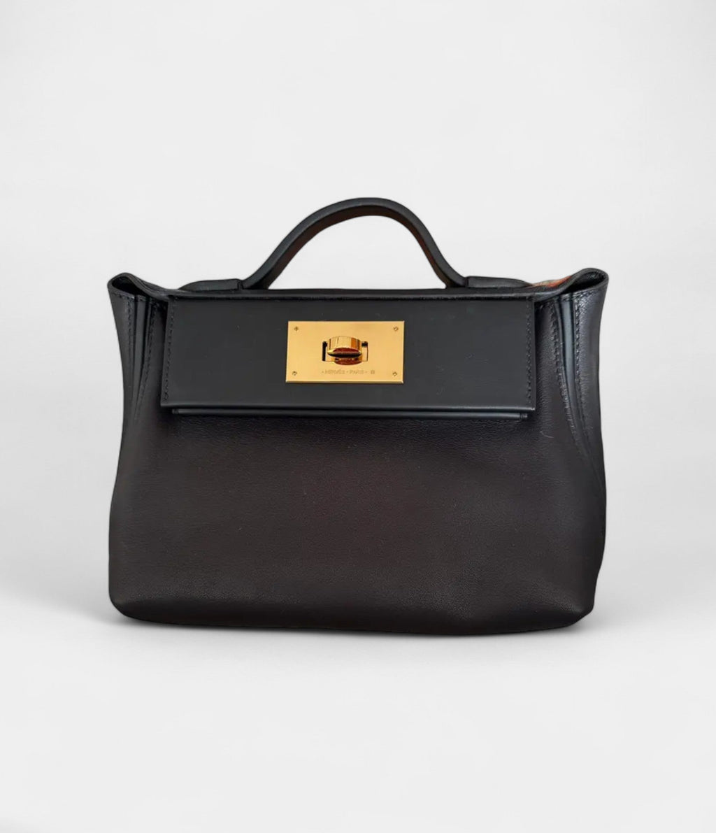 HM24/24 Handmade Black & Gold Leather Bag with Palladium Hardware