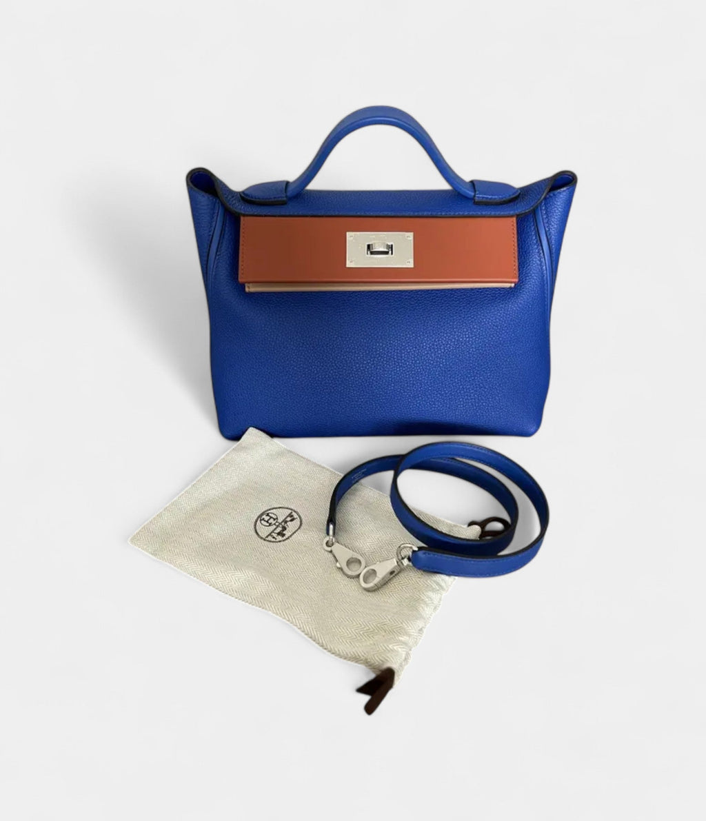 HM24/24 Handmade Blue Leather Bag with Palladium Hardware