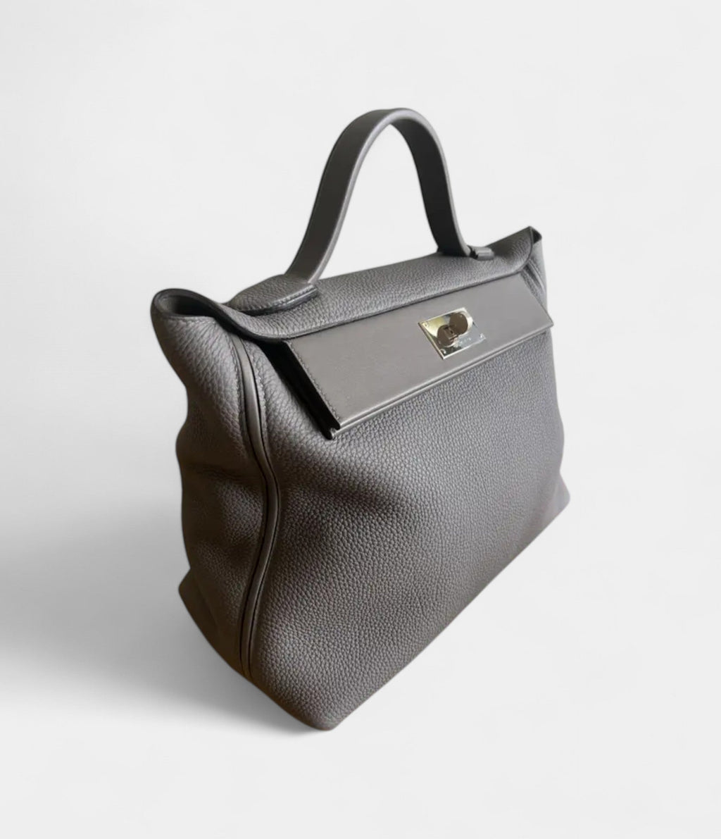 HM24/24 Handmade Grey Leather Bag with Palladium Hardware