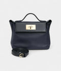 HM24/24 Handmade Navy Leather Bag with Palladium Hardware