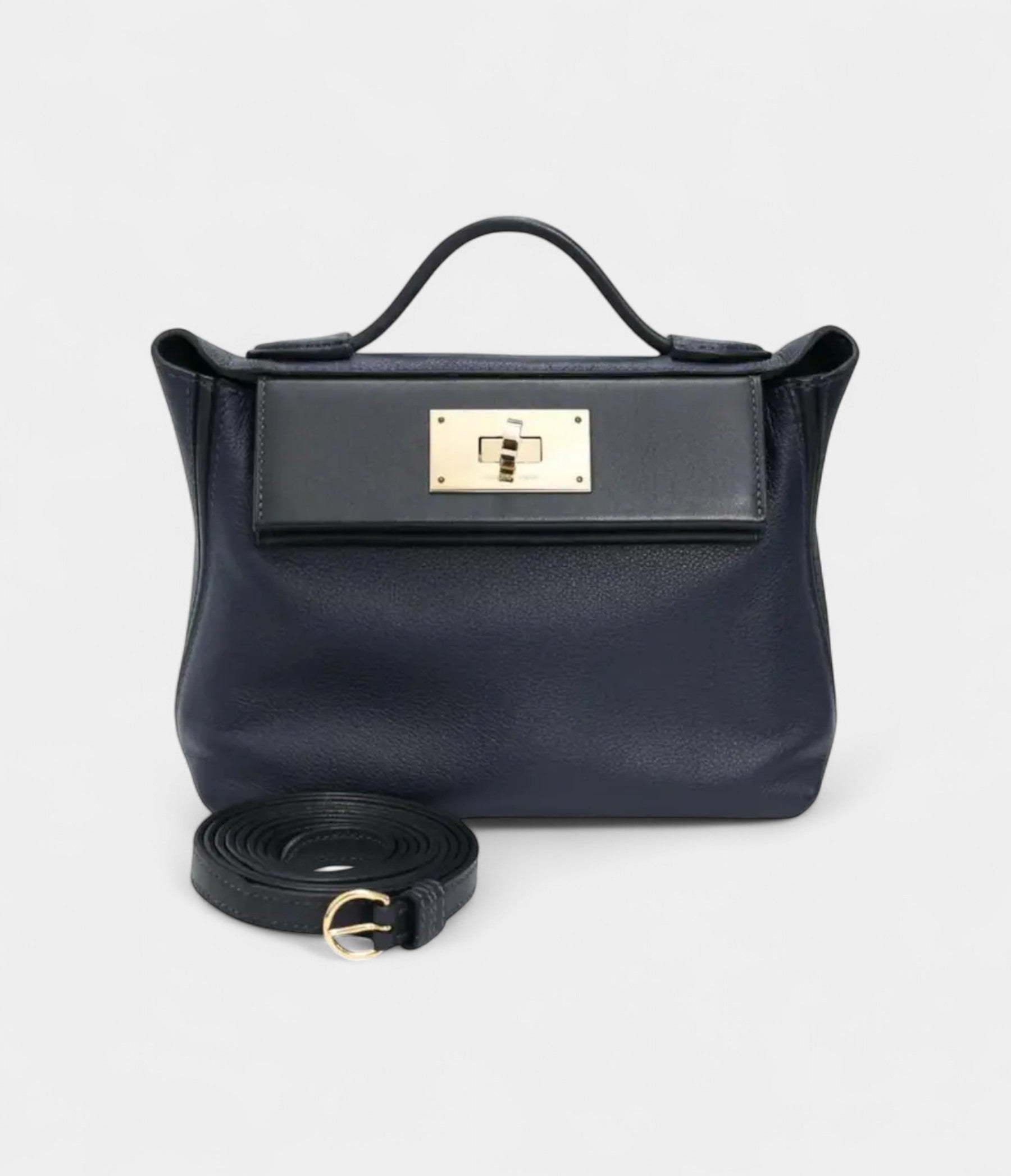 HM24/24 Handmade Navy Leather Bag with Palladium Hardware