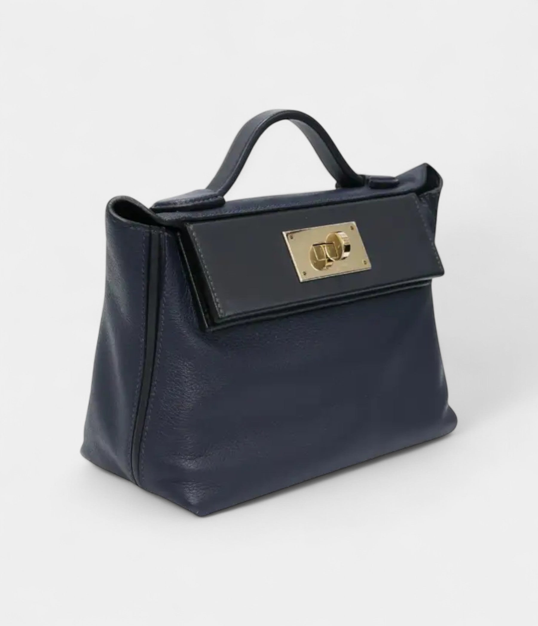 HM24/24 Handmade Navy Leather Bag with Palladium Hardware