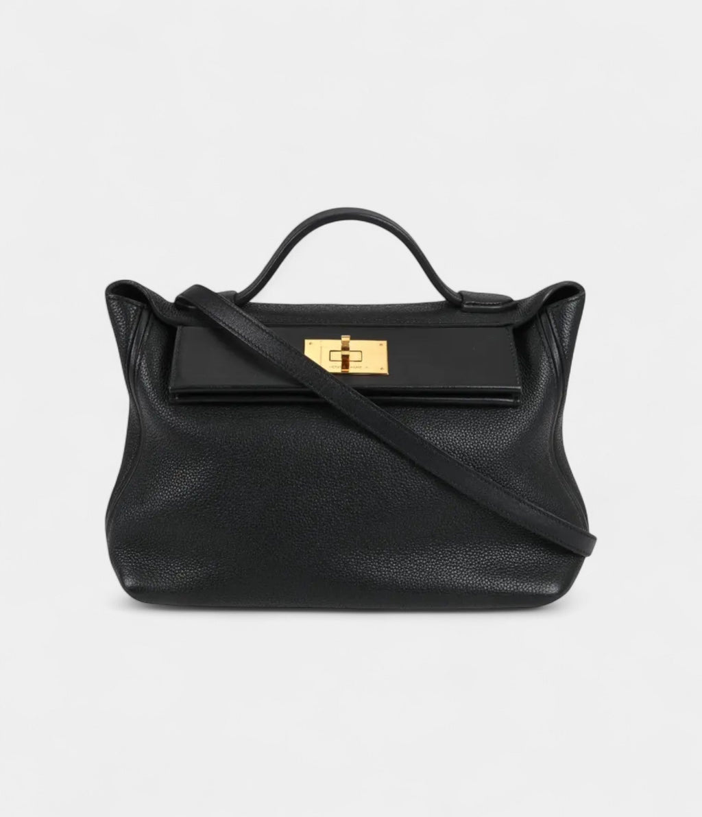 HM24/24 Handmade in Black and Gold-Tone Leather with Palladium Hardware